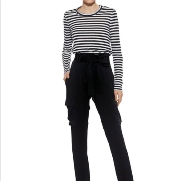 A.L.C. Combo Navy Stripe Open Back Tee Shirt Long Sleeve Linen - Picture 8 of 8